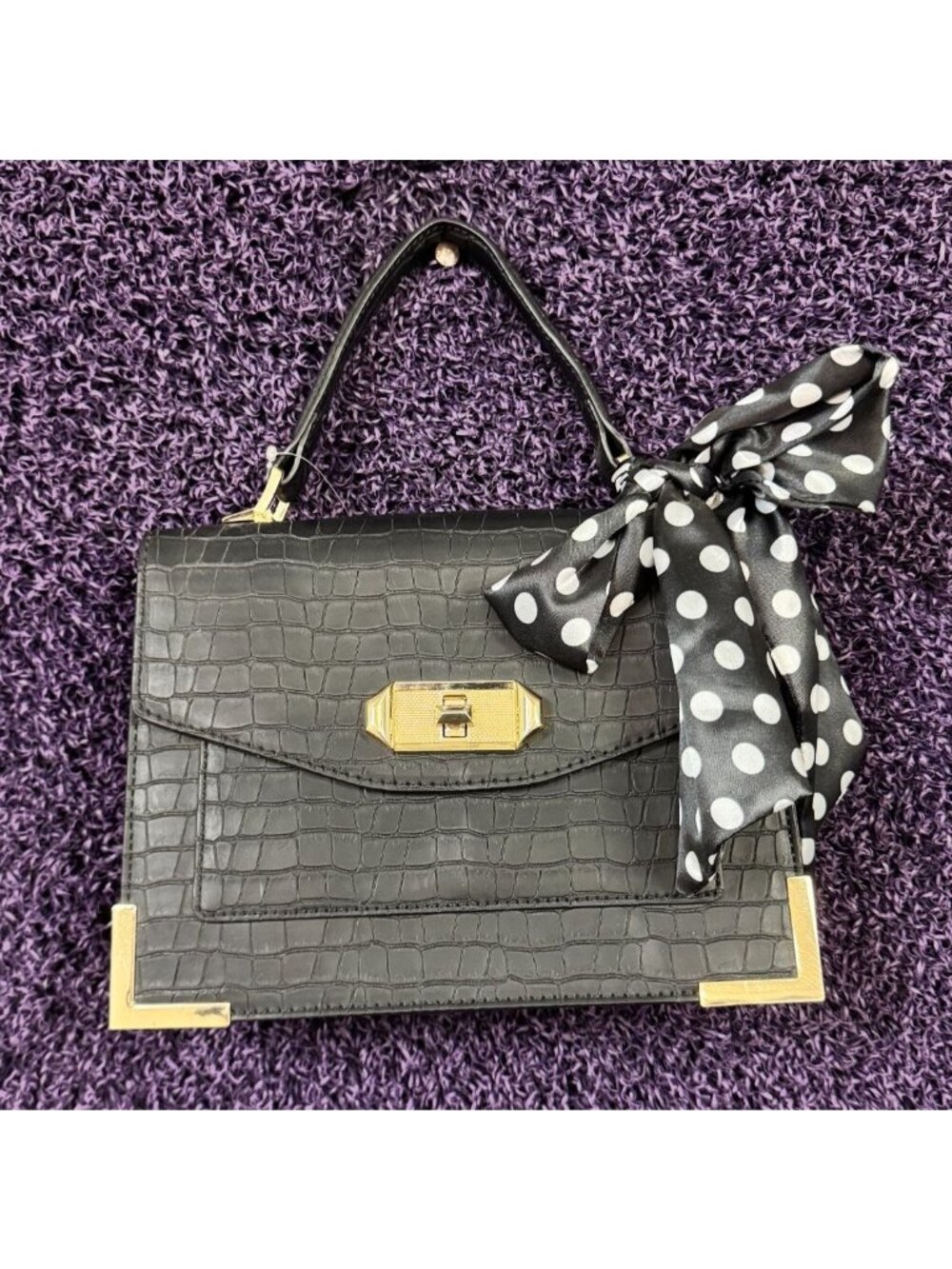 Black and Gold Croc Skin Cross Body Bag